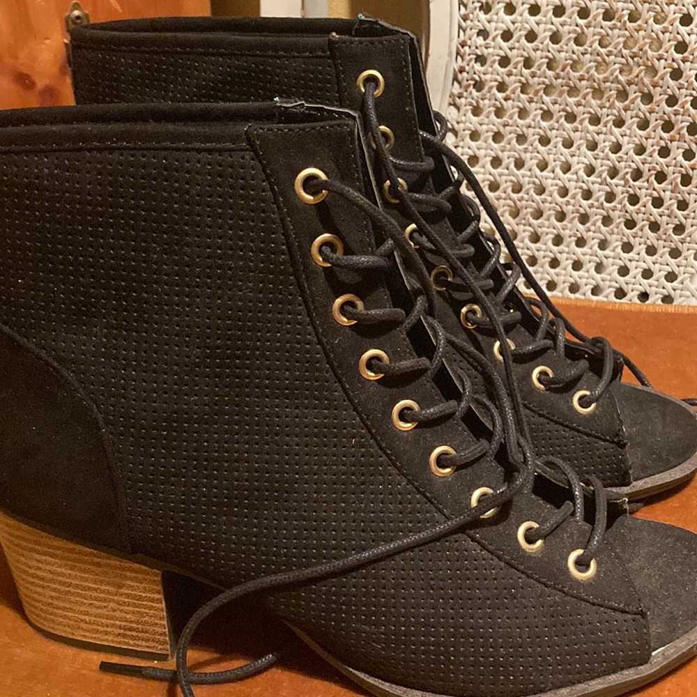 Open Toe Lace Up Ankle Boots